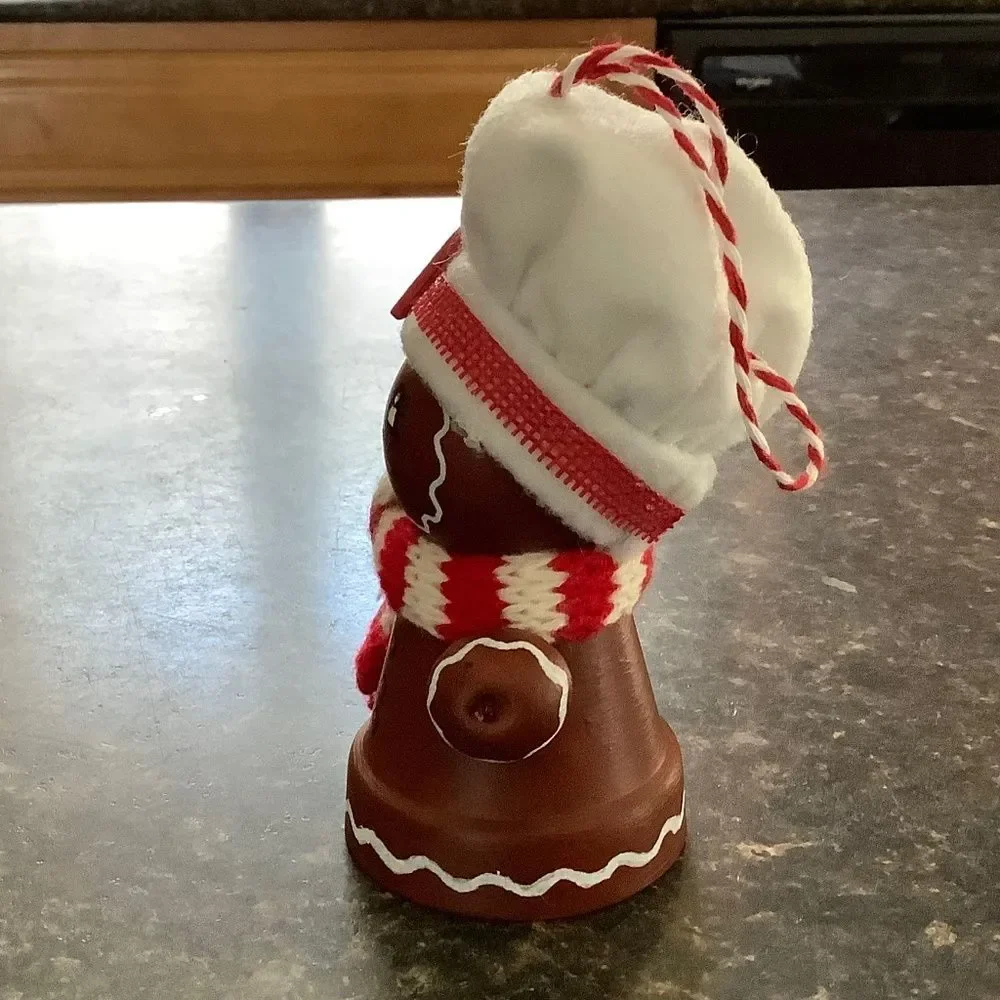 Hand crafted Christmas ornament gingerbread clay pot